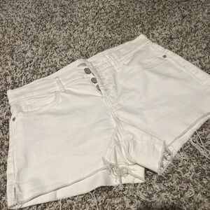 Button fly white denim shorts